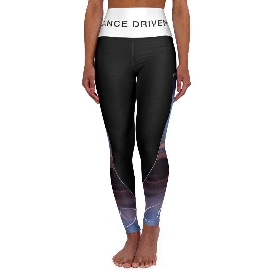 Aurora High Wasted Leggings Black with White Waist - Image 2