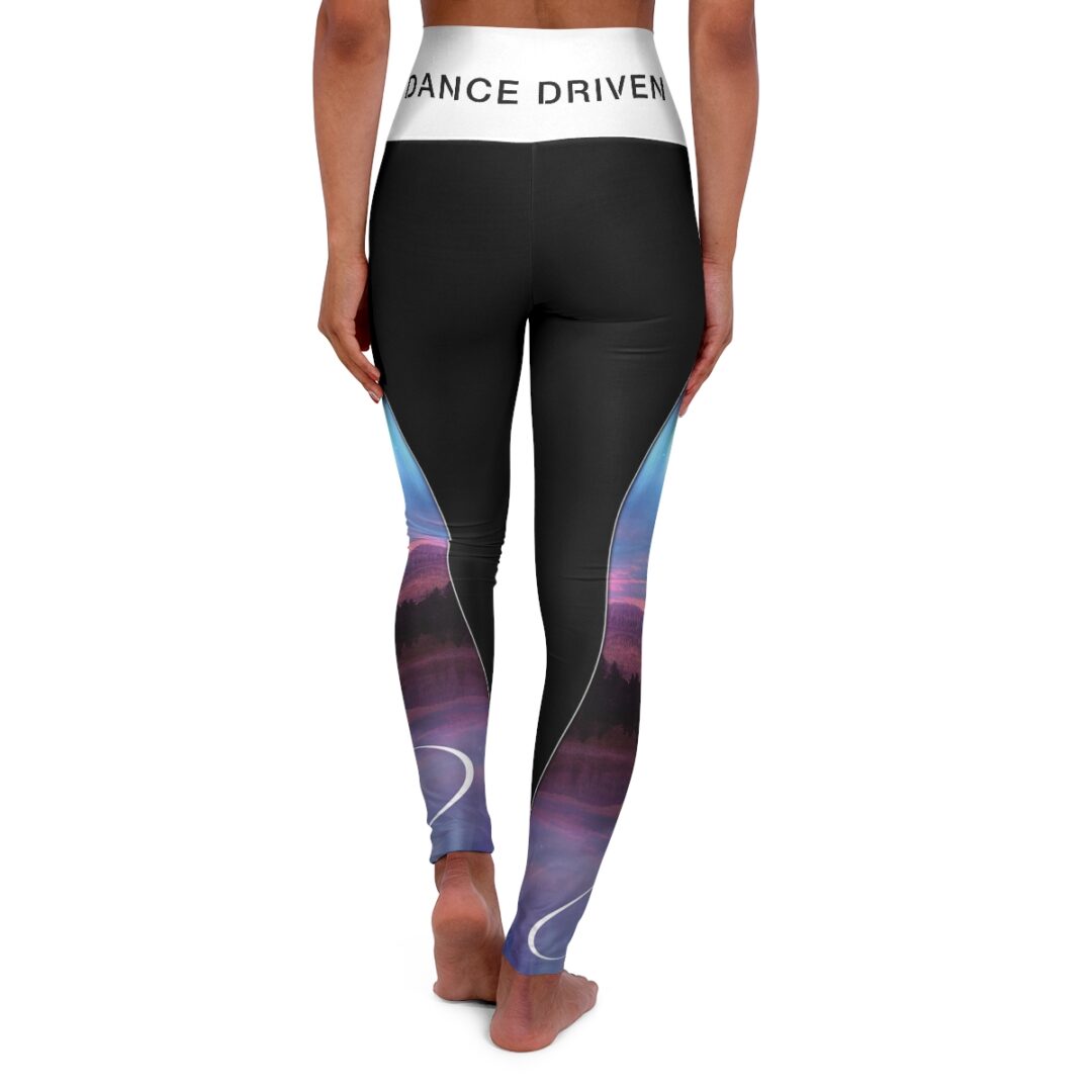 Aurora High Wasted Leggings Black with White Waist - Image 3